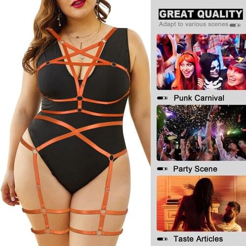 2 Pc Plus Size Pentagram Harness For Womens Body Sexy Lingerie Exotic Accessories Fetish Costume Festival Rave Wear Garters