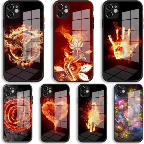 Simple Fire Animals Soft Glass Silicone Case For iPhone 12 11 Pro X XS Max XR 8 7 6 Plus SE 2020 S Mini Balck Cover
