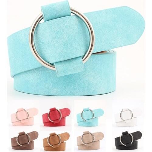 Blue Belt Wide Waist Pink Black Casual Solid Women Men Round Buckle Belts Female Ladies Faux Leather Red Dropshipping 2019 Belts