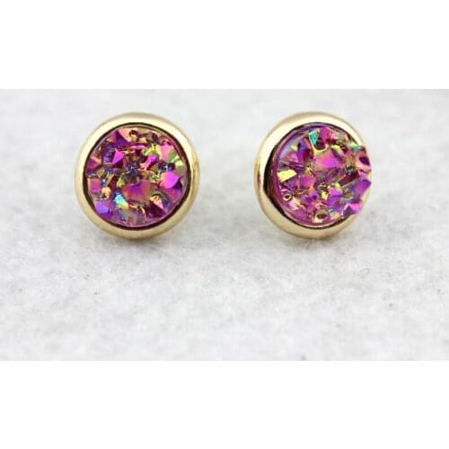 12MM Fashion Pave Puddle Round Drusy Earrings Female E2423 Hot Selling Gold Flake Druzy Stud Earrings Jewelry Wholesale