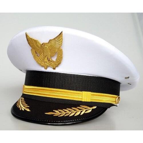 Man Women Captain Boating Military Hat Sailor Hat Uniforms Costume Party Cosplay Stage Perform Flat Navy Cool Cap Black White