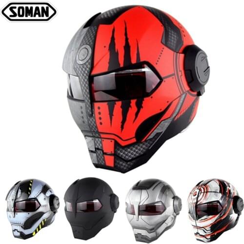 SOMAN Iron Man Helmet Flip Up Motorcycle Helmet Robot Style Motor Bike Casco Freak Casque DOT Approval SM515 Cool Helmets 515R