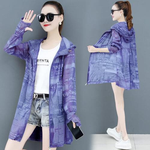 Sun Protection Clothing Womens Long Sleeve 2021 New Summer Coat Fashion Print Thin Mid-Length Cardigan Shawl Tops Hooded zh1385