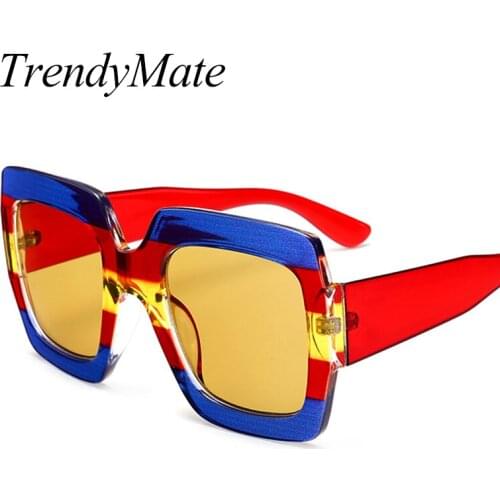 2018 Newest Oversized Square Sunglasses Women Luxury Brand Designer Red Green Sun Glasses Female Vintage Shades Eyewear 1273T