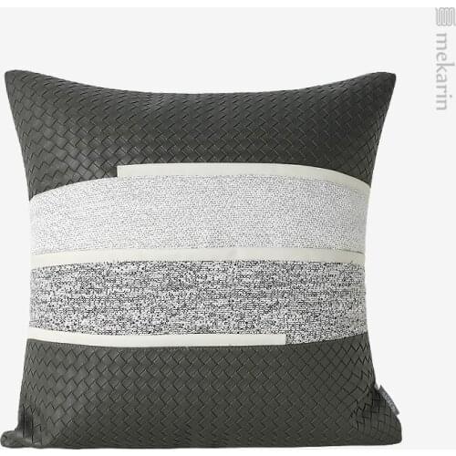 Modern new Chinese style simple master bedroom pillow light luxury model room cushion dark green gray stitching back cushion