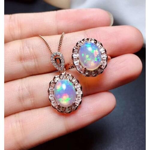 Natural and Real Opal jewelry set Natural Real Opal 925 sterling silver 1pc pendant,1pc ring