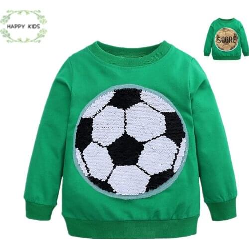 Sequin Sweatshirts For Boys Girls Cute Fun Football Blouse Spring Autumn Baby Clothes Kids T-shirt Children Pullover Tops DSY367