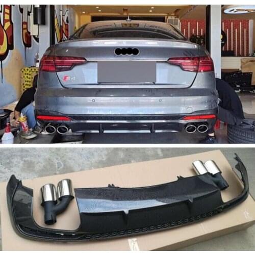 High Quality ABS REAR BUMPER TRUNK LIP SPOILER DIFFUSER with Exhaust Tips For Audi A4 S4 SILEN B10 2020 2021 2022