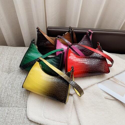 Vintage Alligator Pattern Handbag Hobo Women Fashion Travel Street Top-handle Bags PU Leather Shoulder Clutches Gradient Purse