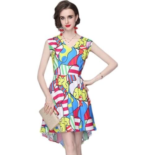 Women Summer Dresses Office Lady A-LINE Elegant Party Women Dresses Mid-Calf V-Neck Vintage Printing Women 2021 New Dresses