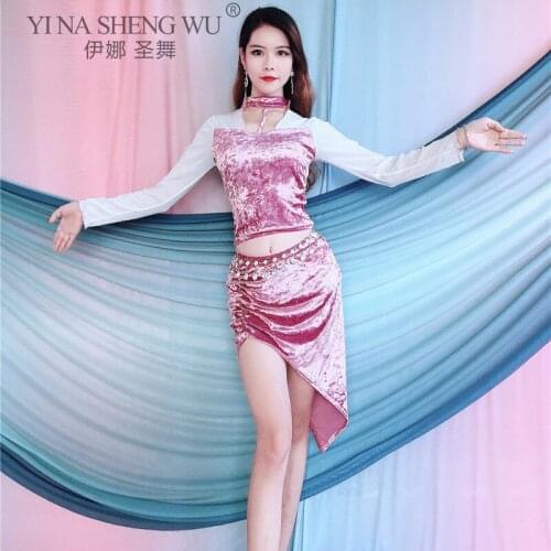 Belly Dance Female Adult Elegant Velvet Set Practice Clothes Woman Training Clothing Suit Profession Performance Short Skirt