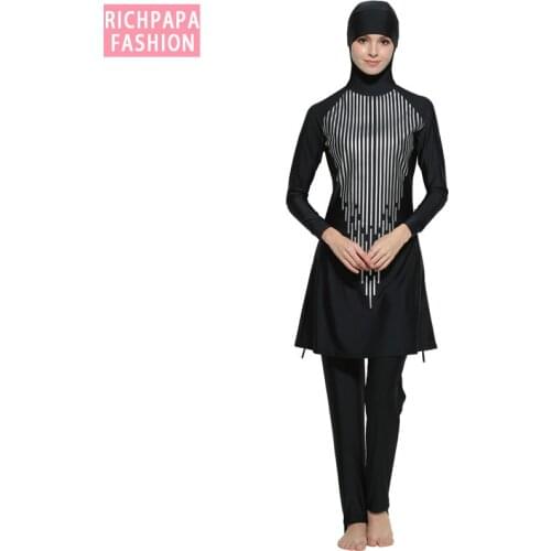 Women Printed Floral Modest Muslim Swimwear Hijab Muslimah Islamic Swimsuit Sport Clothing Plus Size Burkinis