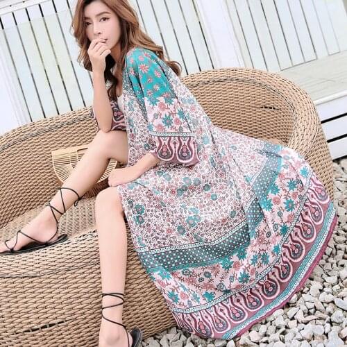 TingYiLi Ethnic Print Kimono Cardigan Long Beach Boho Cardigan Women Summer Cardigan