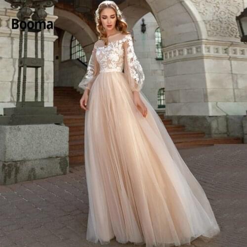 Booma Appliques Long Sleeve Wedding Dress Lantern Sleeves Boho Wedding Gowns Vestido De Novia Princess Wedding Party Dress