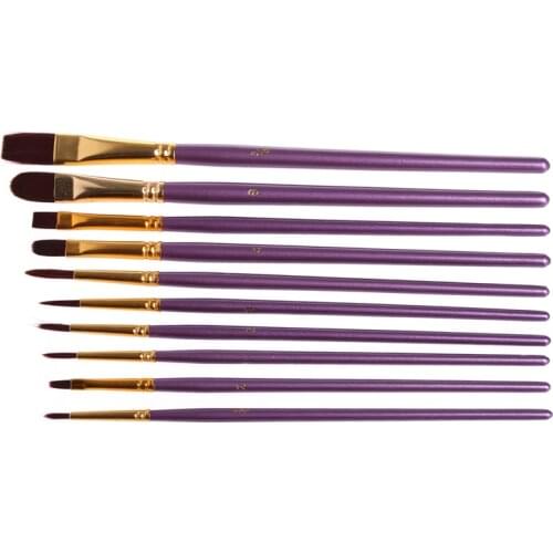 10Pcs Artist Paint Brush Set Nylon Hair Watercolor Acrylic Oil Painting Drawing