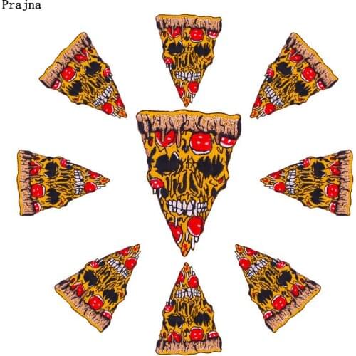 Prajna 10PCS Punk Pizza Embroidery Patch Punk Skull Badges Iron On Patches For Clothing Stickers Skeleton Patches On Clothes DIY