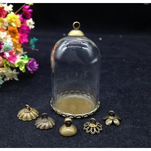 20sets/lot 38*25mm glass globe antique bronze plated lace tray beads cap glass vial pendant glass bottle accessories diy jewelry