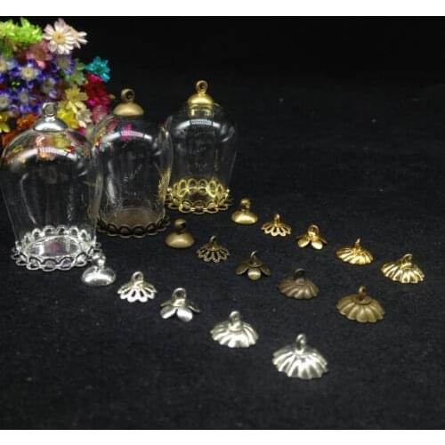 300sets/lot 30*18mm bell jar arch oval shape glass glob lace tray cap glass wish bottle necklace pendant glass vials diy jewelry