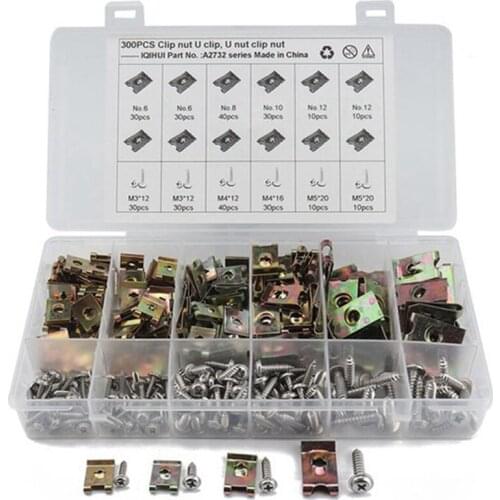 300 Pieces U Metal Nut No.6 8 10 12 Clamp With Fastener Flange Tapping Screw Parts Classification Kit