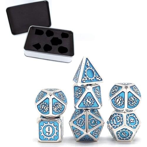 7 PCS Steampunk Style Metal Dice Metallic DND Game D&D Dice with Free Metal Case