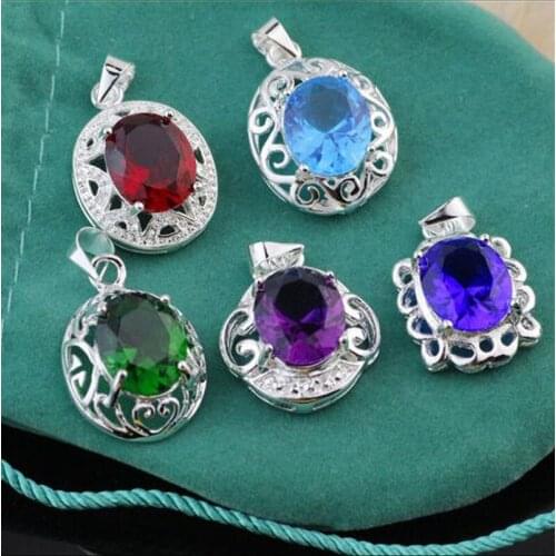 925 Sterling Silver Color Pendant Necklaces with Crystal zircon pendant for Women Genuine Jewelry Gift 5pcs Without Necklace