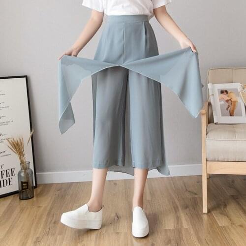Wide Leg Pants Women Chiffon High Waist Korean Fashion Casual Elegant 90s Trousers Clothing Hakama Comodi Pantalones De Mujer