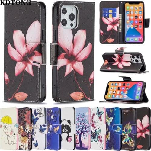 Painted Wallet Phone Case for iPhone 13 12 Mini 11 Pro Max Etui Full Protect Cover Flip Leather Card Solt Kickstand Funda Shell