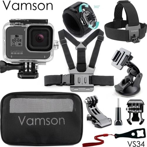 Vamson for GoPro Hero 8 Black Waterproof Housing Case for Gopro Accessories Mesh Carry Bag for Go pro 8 Black Action Camera VS34