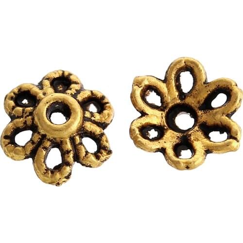 DoreenBeads Zinc Alloy Beads Caps Flower Antique Gold Color DIY Making Jewelry Findings(Fits 12mm Beads) 6mm x 2mm, 1000 PCs