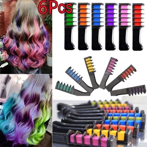 6 Color Temporary Hair Dye Comb Non-toxic Chalk Disposable Washable DIY Hair Dye Pen party Cosplay Styling Tools