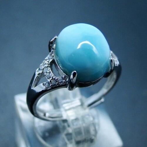 Natural Dominica Larimar Ring 925 Sterling Silver Jewelry Band Ring Wedding Rings Womens Jewelry