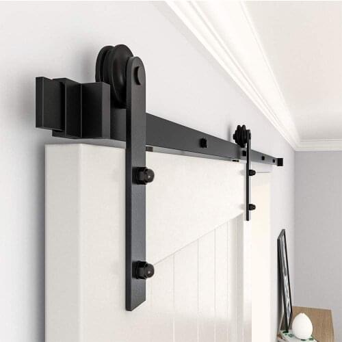 HACCER 6.6/9/10.5FT I Shape Sliding Barn Door Hardware Kit Black Barn Door Hanger System Carbon Steel Door Roller Track
