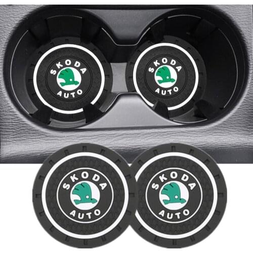 PVC Car Water Coaster Anti-Slip Auto Cup Mat Decoration For Skoda Octavia 2 A7 Tour RS Fabia 1 Rapid Kodiaq Superb Kamiq Yeti