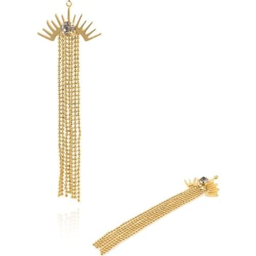 Gold Tassel Necklace Micropavé CZ Crown Pendant Multi-tassel Jewelry DIY Jewelry Making Accessories 78x24.4mm