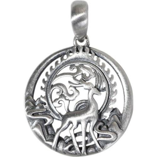 Real S925 Silver Woman Pendant Retro Matte Craftsmanship Literary Temperament Auspicious Clouds Deer Pendant for Man and Woman