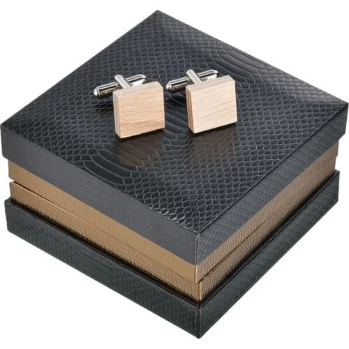 Box set square wooden Cufflinks high-end mens French business cuffs solid wood pattern French sleeve nails custom gift box
