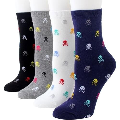 Richkeda Store New 2021 Women Socks Skateboard Socks Unisex Harajuku Colorful Skull Print Winter Autumn Warm Sox Fashion