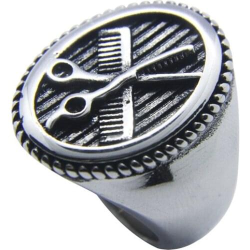 New Hair Salon Ring 316L Stainless Steel Women Mens Fashion Oval Scissors Ring
