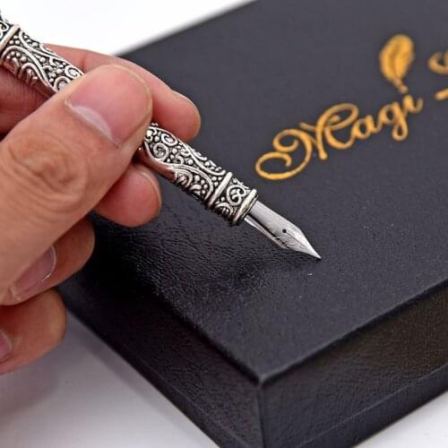 Vintage Handmade Peacock Feather Quill Dip Fountain Pen + Writing Ink 3 Nibs Kit Set with Gift Box