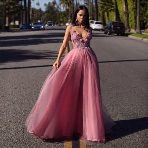 Handmade Pearls Bead Flowers Spaghetti Strap Tulle Formal Party Evening Prom Dresses For Girls