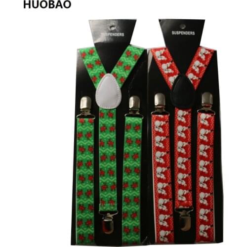HUOBAO Adult Unisex Adjustable Clip-on 2.5cm Wide Green Red Deer Snowman Santa Claus Christmas Suspenders For Women Mens
