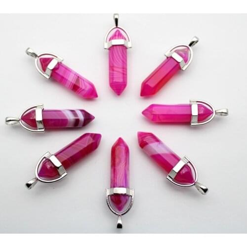 24pcs Natural stone stripe agates Turquoises tiger eye Opal crystal charm Pendant for diy Jewelry making necklaces Accessories