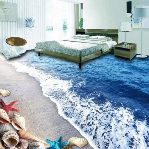 Custom Floor Wallpaper 3D Beach Sand Shells Living Room Bedroom Bathroom Floor PVC Self-adhesive Waterproof Wall Mural Wallpaper