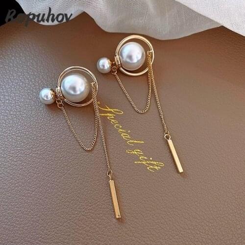 Ropuhov 2021 New Korea Jewelry Gift Silver Pin Flower Butterfly Pearl Cold Wind Long Minimal Earrings Wholesale