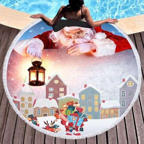 Christmas Beach Towel For Child Adult Microfiber SandFree Beach Blanket Large Round Red Strandlaken For Home Yoga Spa Beach Mat