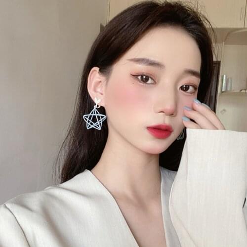 S925 needle Big Star Drop Earrings 2020 New Design Metal Heart Blue Hollow Geometric Hanging Dangle Earrings For Lady Gifts