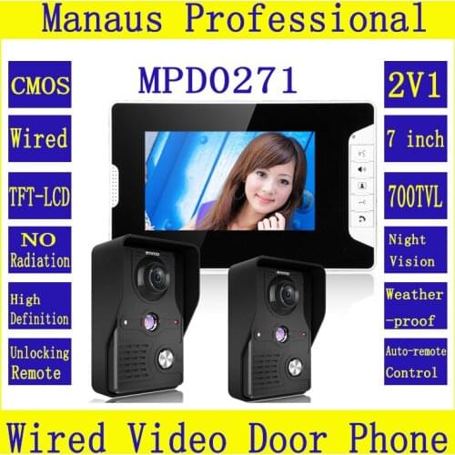 Smart 7 inch Video Door Phone System 2 Night Vision Ultra HD Cameras 1 Multi-language Monitor Video Handfree Intercom Kit D271b