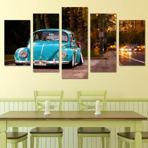 Great Vintage Blue Car Poster 5 Pcs Canvas Picture Print Wall Art Canvas Painting Wall Decor for Living Room Poster No Framed
