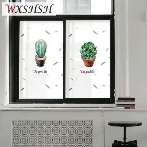 Custom Size Static Cling Glass Cover Succulents Pattern Decorative Privacy Protection Window Film For Kitchen Bathroom Bedroom
