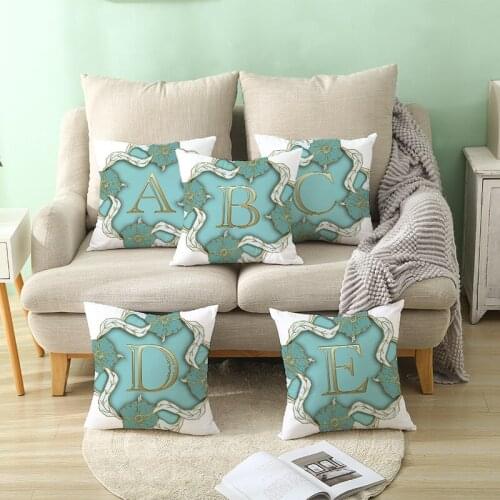 Green Pattern English Alphabet Series Pillowcase Cover Polyester Case Sofa Bed Decorative Pillow Case for Home Decor